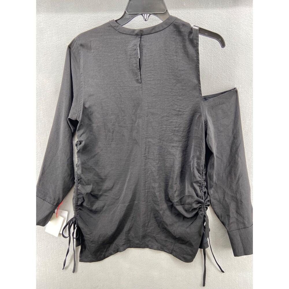 NWT Open Edit Shirt Women's Sz Small Black One Shoulder Ruched Side with Ties - Picture 11 of 12